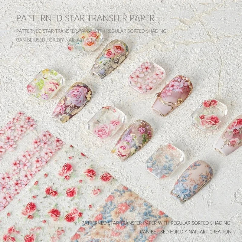 Rose Flower Nail Art Foils Transfer Paper Stickers Designs Floral
