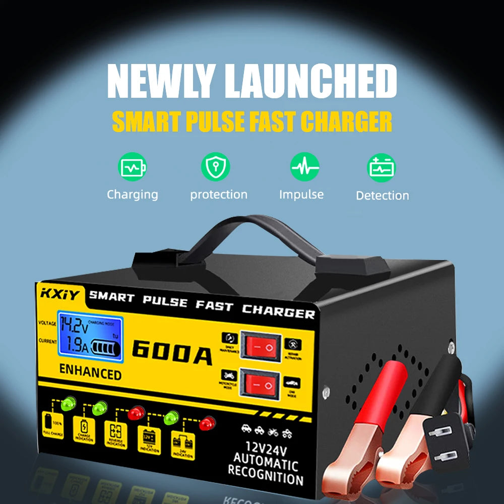 Car Battery Charger 12V 24V 600A Digital LCD Display Automatic Stop