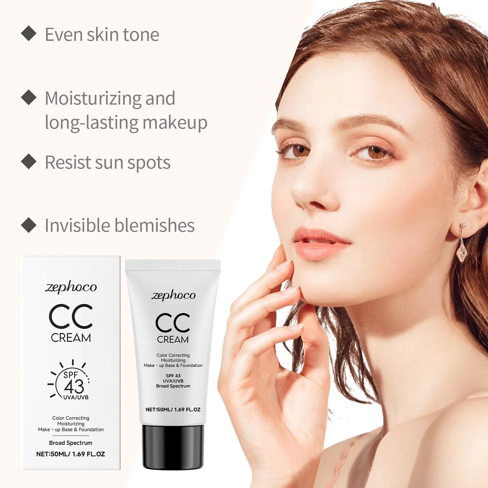 Zephoco CC Cream SPF 43 Hydrating Foundation – Even Skin Tone CC Cream Foundation Zpaxo