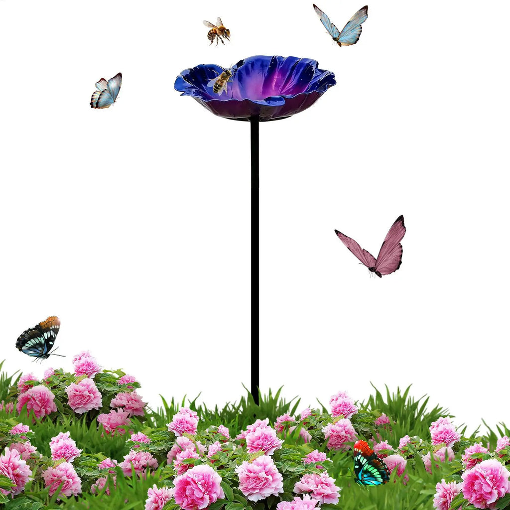 Bird Bath for Outside Reflective Petals Design Bee Water Bowl 65cm HeightPedestal Bird Baths for Window Deck Patio Backyard Yard Zpaxo