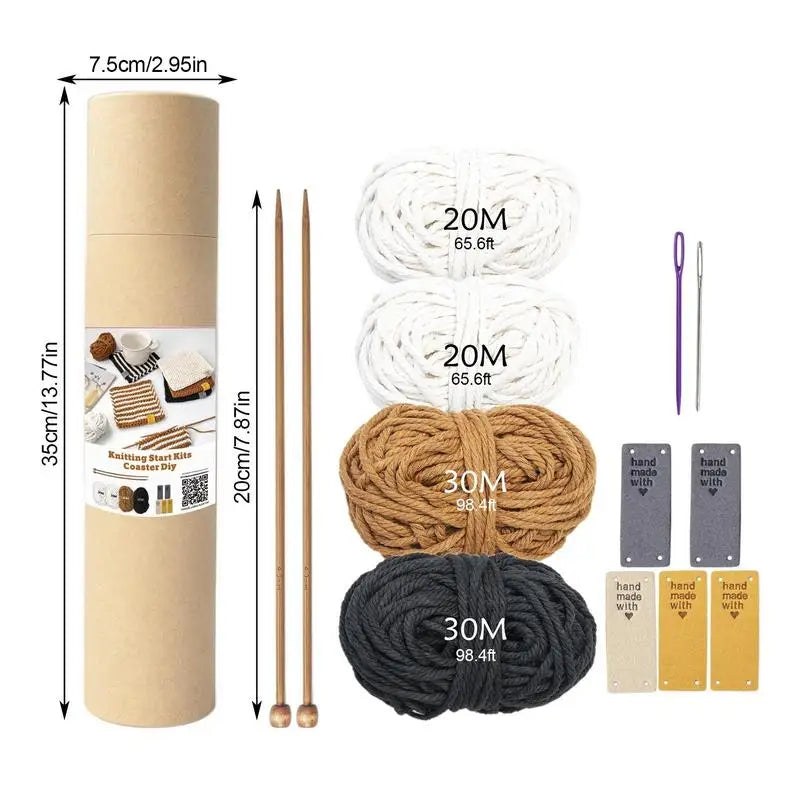 DIY Coaster Knitting Needle Cotton Rope Yarn Beginners Basic Supplies