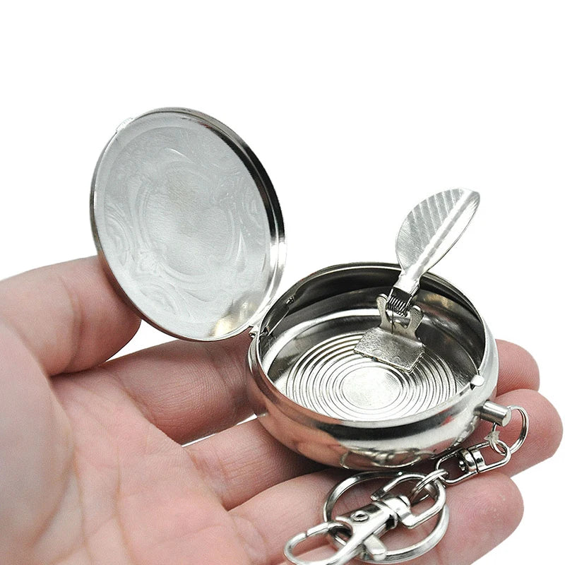 Stainless Steel Ashtray with Key Chain Portable Ashtray Car Cigarette Ashtray Zpaxo one size