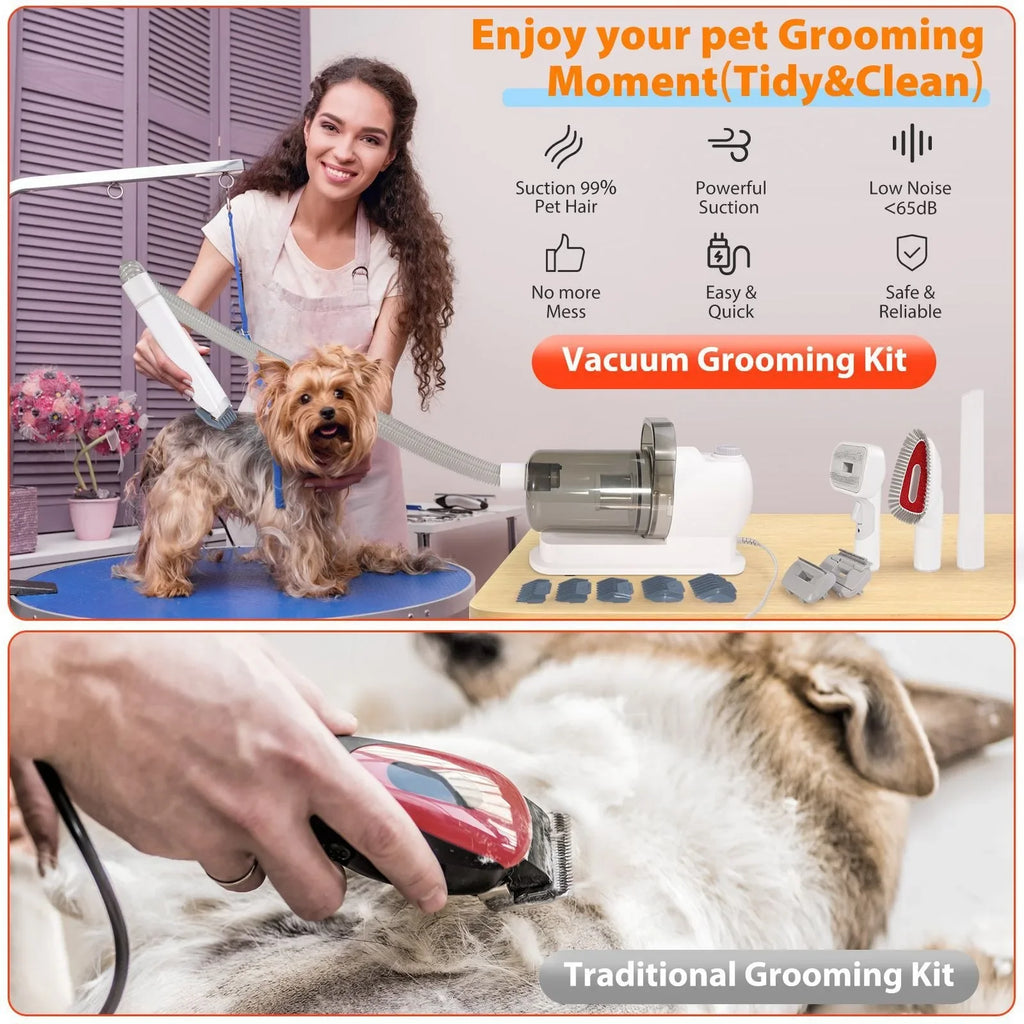6 In 1 Pets Grooming Kits & Dog Hair Vacuum Powerful Suction for Long or Short Hair Dog Shavers Pet Vacuum Groomer for Dogs Cats Zpaxo