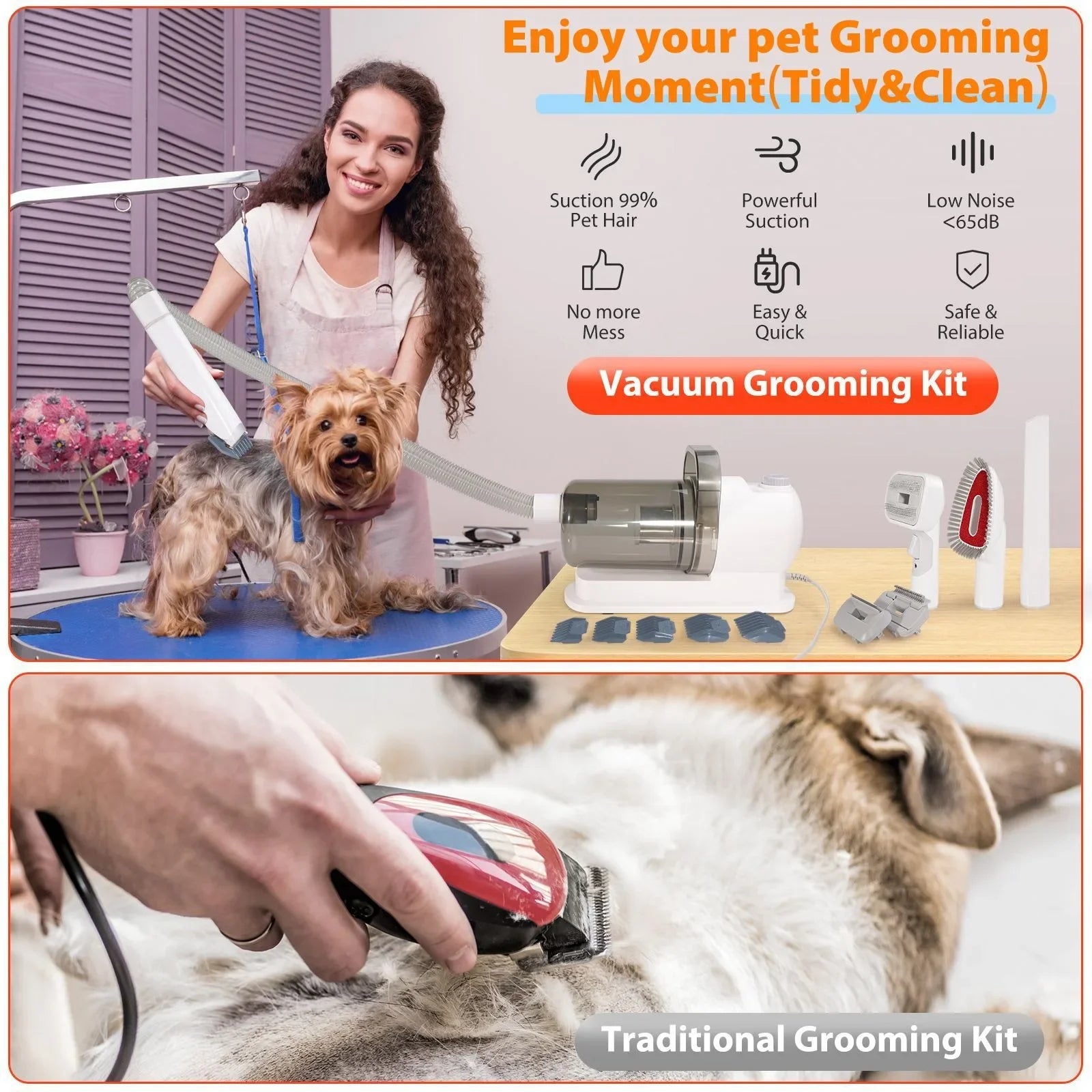 6 In 1 Pets Grooming Kits & Dog Hair Vacuum Powerful Suction for Long or Short Hair Dog Shavers Pet Vacuum Groomer for Dogs Cats Zpaxo
