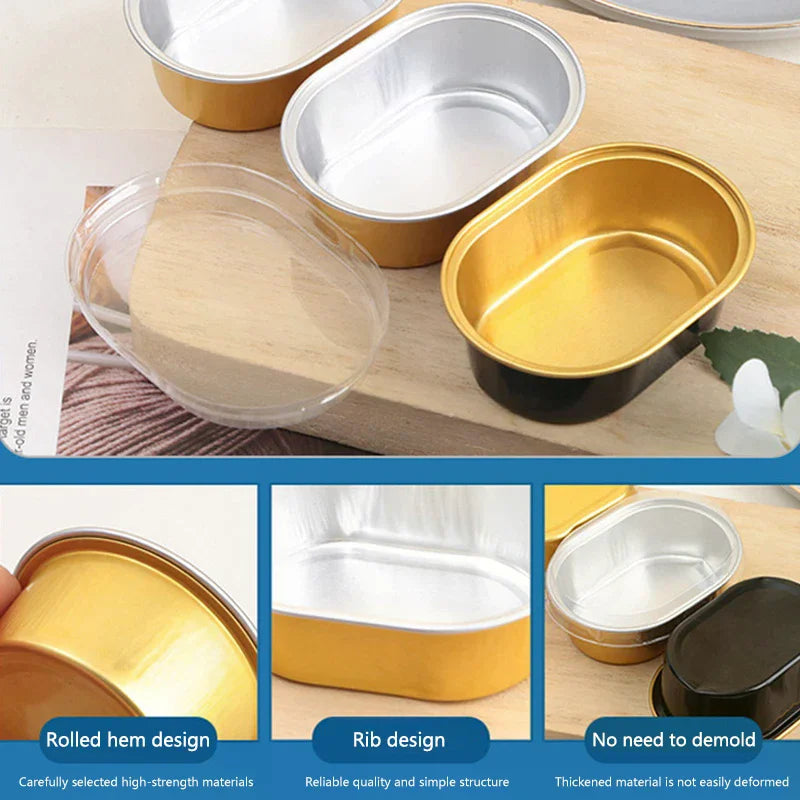 100Pcs 68ML Aluminum Foil Oval Non-Stick Baking Cups Cake Containers With Clear Lids Heat Resistant For Cakes Zpaxo