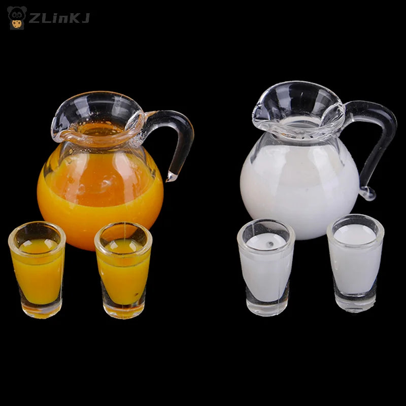 ▶1/12 Dollhouse Resin Mini Juice Milk Glass Jug Model 3Pcs/Set Miniature Drinks Jug Doll House Scene Decor Accessories Zpaxo