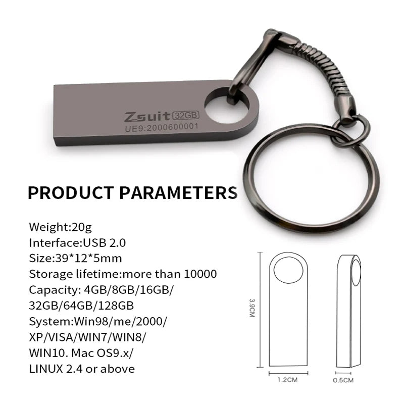ZSUIT USB Stick Pen Drive Suspension Drive Usb Flash 32GB 64GB 128GB Memory Stick Metal Usb Flash Drive Laptop Usb U Disk 2.0 Zpaxo