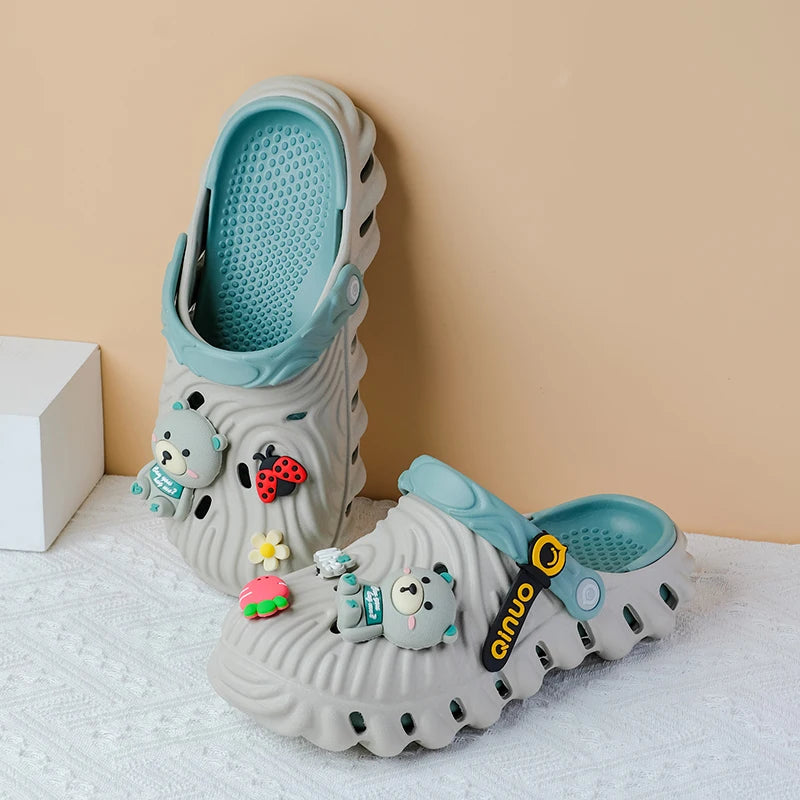 Women's Diy Cute Bear Clogs Sandals Summer 2025 Slip Wedge Platform Zpaxo GRAY 35-36