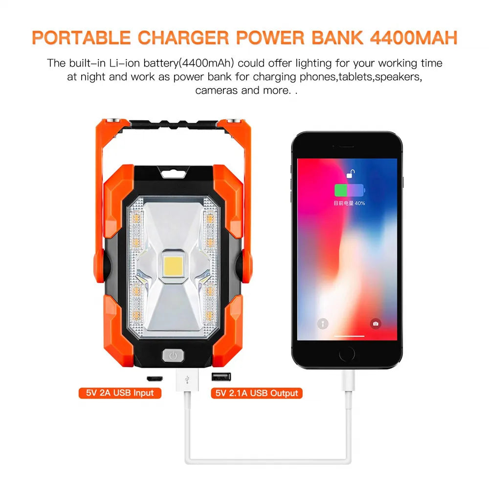 Solar Mobile Work Light Foldable Outdoor Lighting 4400mAh Torchlight Zpaxo