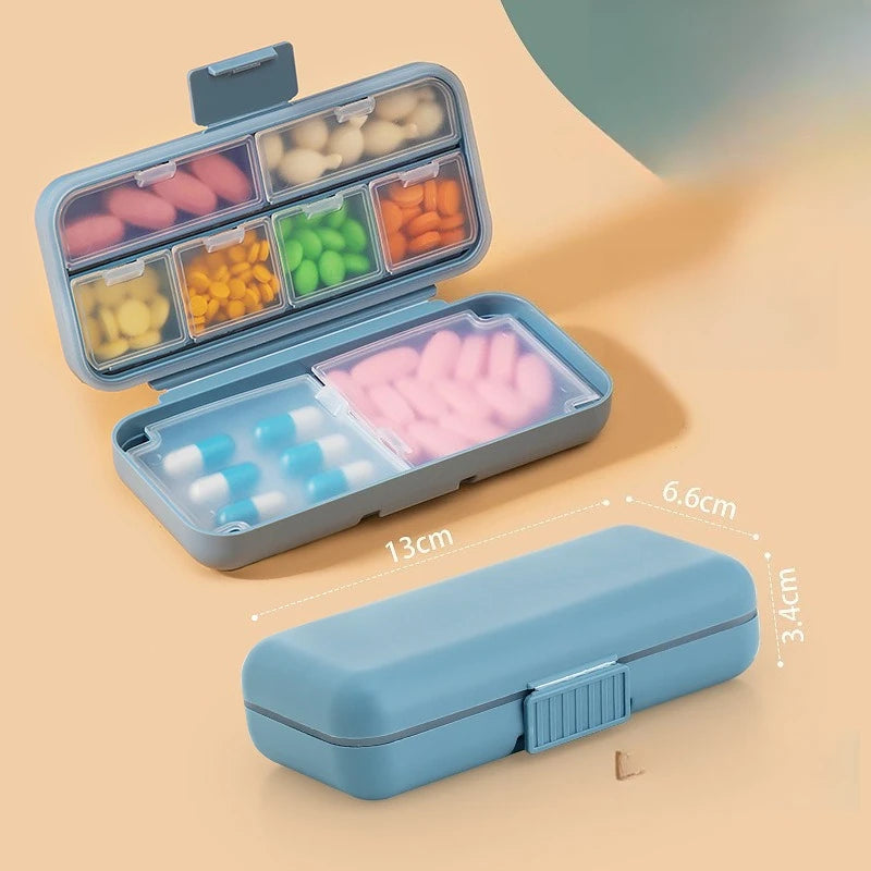 8-Grid Travel Pill Organizer – Wheat Straw Box with Seal Ring Pill Organizer Box Zpaxo Blue