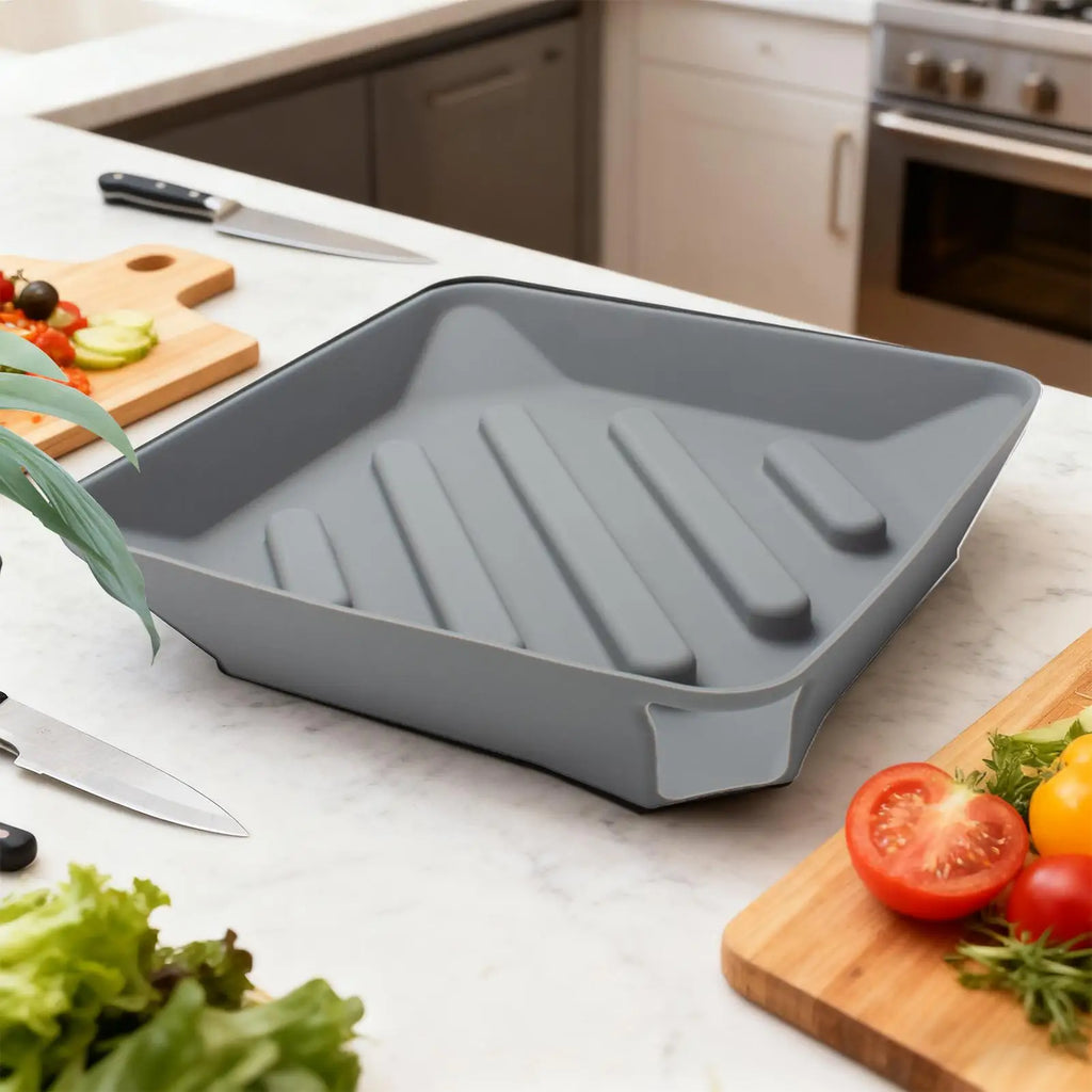 Drying Mat for Dishes Silicone Sponge Rack Non-Slip Drain Pad with Spout for Counter Bathroom Sink Side Utility Room Apartment Zpaxo