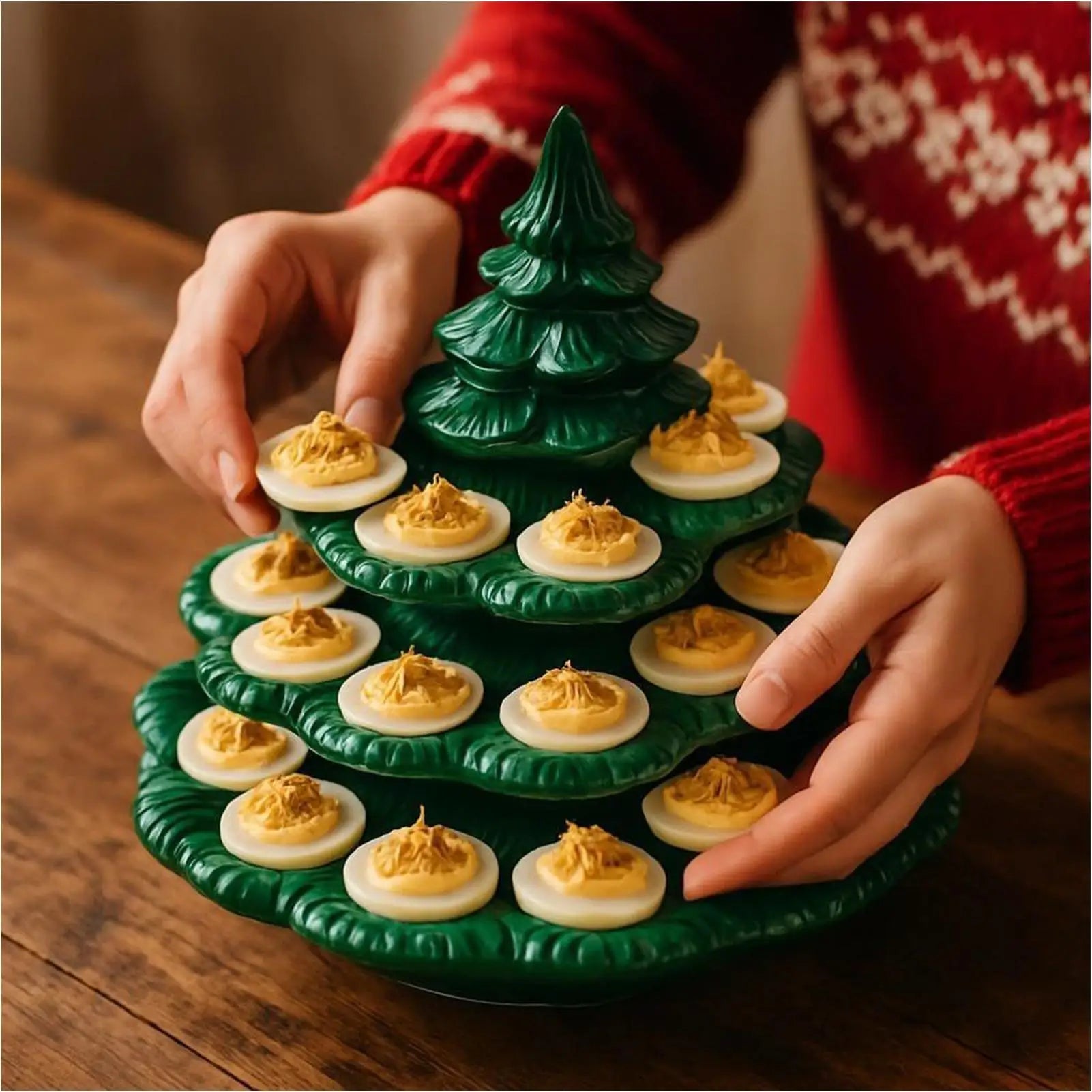 Christmas Deviled Egg Holder 24-Hole Platter Carrier Tray Container
