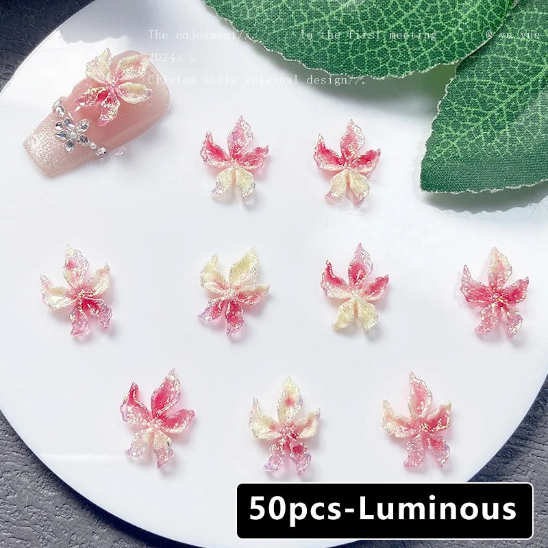 Mixed 3D Resin Gradient Colorful Transparent Luminous Lily Nail Art Decoration Bizarre Style Flower Nail Charms for Manicure DIY Zpaxo 03 Red