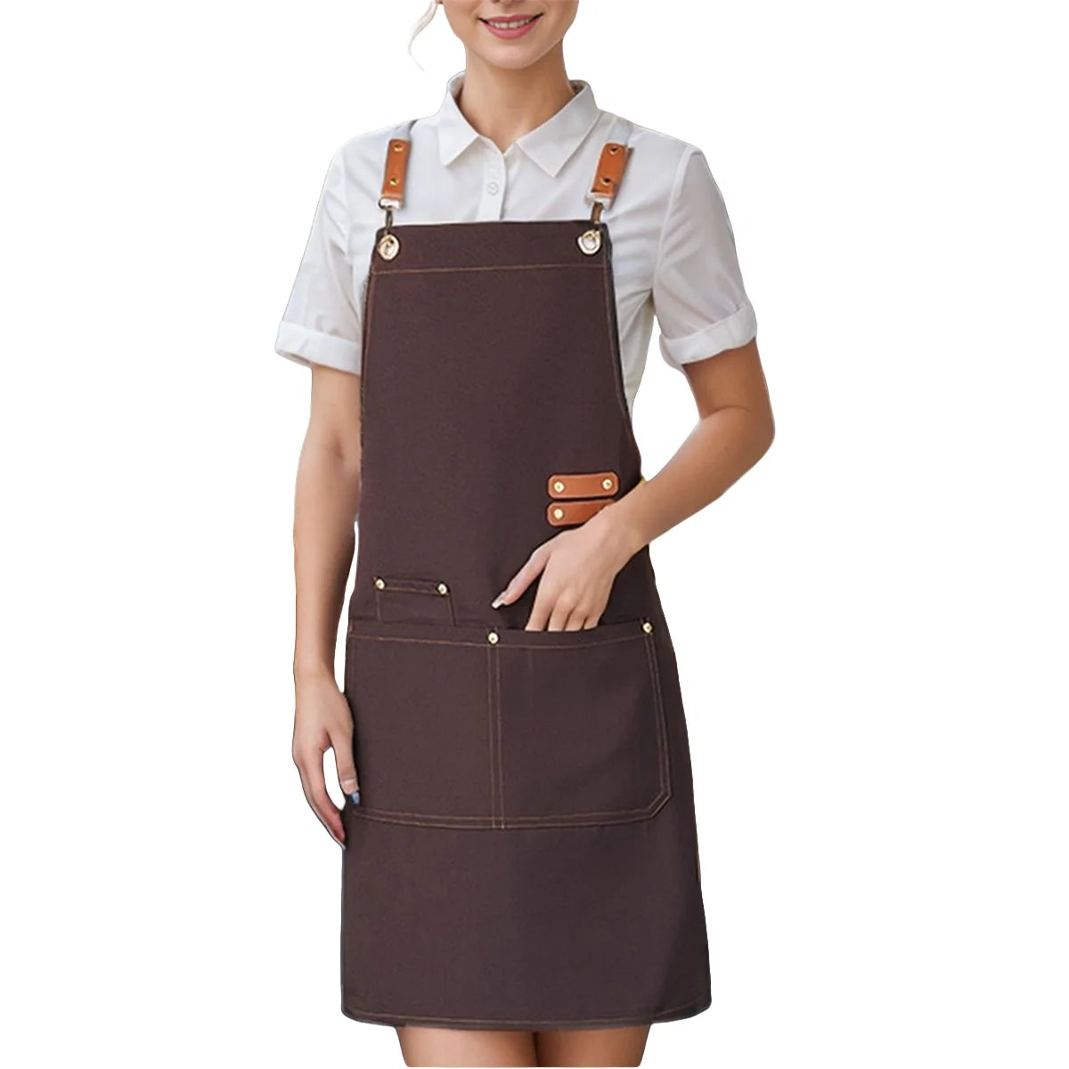 Multi-scene Work Apron Chefs Waiters Suitable Hotel Restaurant Coffee Zpaxo Dark coffee OneSize