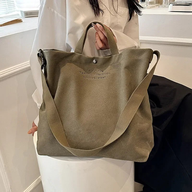 Creative Simple Solid Color Retro Canvas Shoulder Bag Large Capacity Crossbody Bag Female Student Handheld Tote Bag for Class Zpaxo