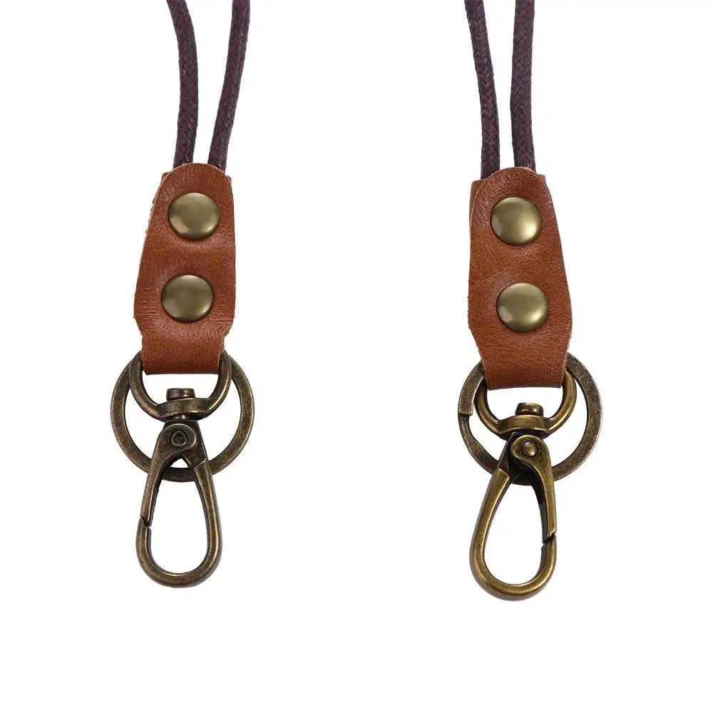 Genuine Leather Keychain Badge Holder ID Card Holder Wrist Neck Lanyard Phone Neck Strap Work Card Holder Leather Lanyard Zpaxo
