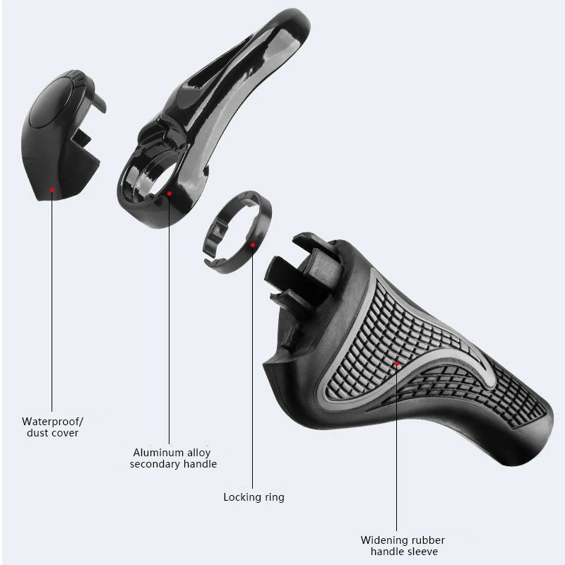 Bike Handlebar Grips Ergonomics Extended Bar Non-slip Rubber Durable