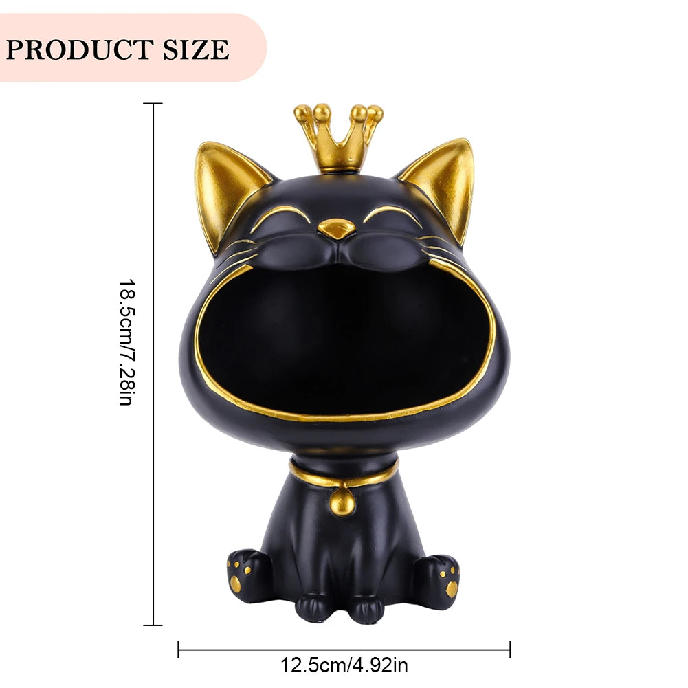 Cat Figurine Storage Box Creative Lucky Cat Statue Decoration Cute Big Mouths Cat Statue Desktop Storage Accessories Zpaxo