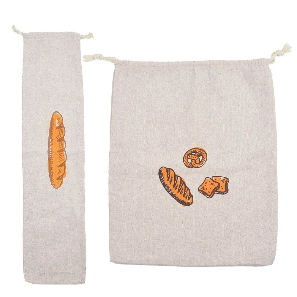Linen Bread Bags Reusable Drawstring Large Washable Storage Food Accessories Home Unbleached Kitchen Organizer Zpaxo A-and-B