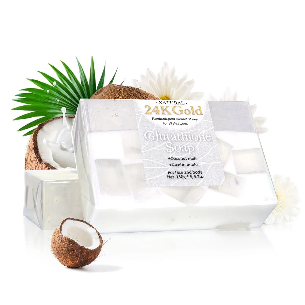 24K Gold Glutathione Coconut Oil Soap – Cleansing & Brightening Brightening Bar Soap Zpaxo glutathione
