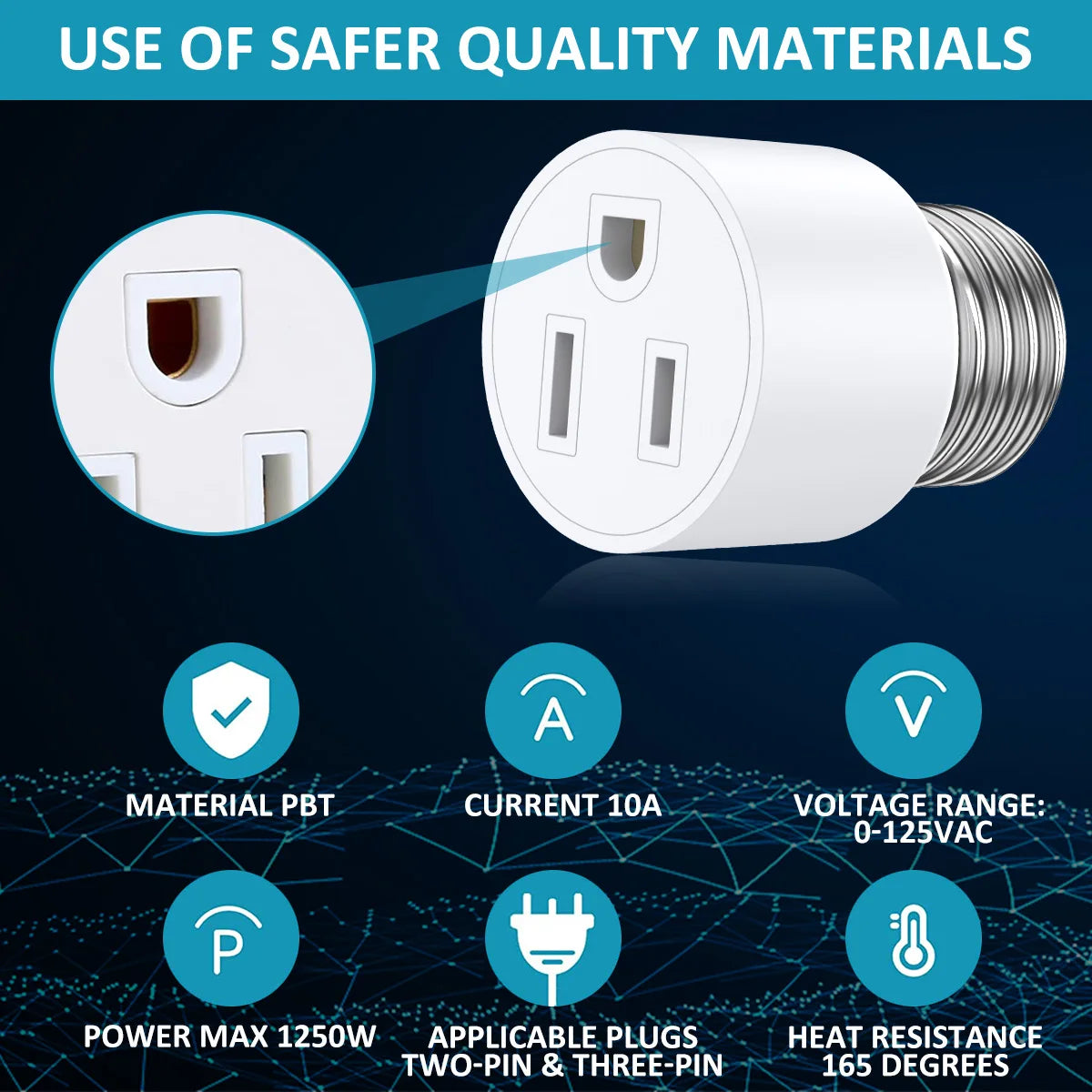 2PCS Universal Travel Adapter Light Socket 1250W Heat Resistant E26/E27 Multifunctional Flame Retardant Converter Socket Plug Zpaxo