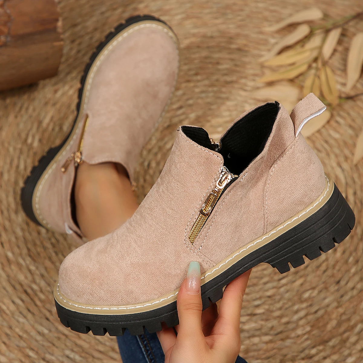 Women Boots Plus Size Platform Shoes Women Simple and Stylish Boots Thick Sole Ankle Boots Fashion Comfortable Shoes for Women Zpaxo Beige 43