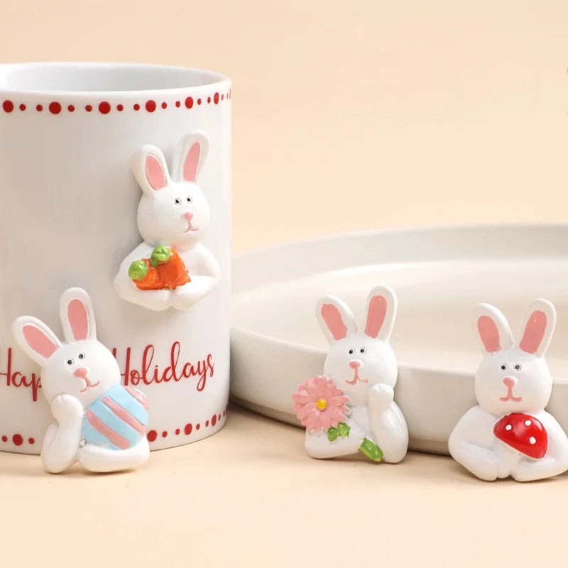Easter Bunny Fridge Magnets 4-Piece Creative Resin Cartoon Wall Decor