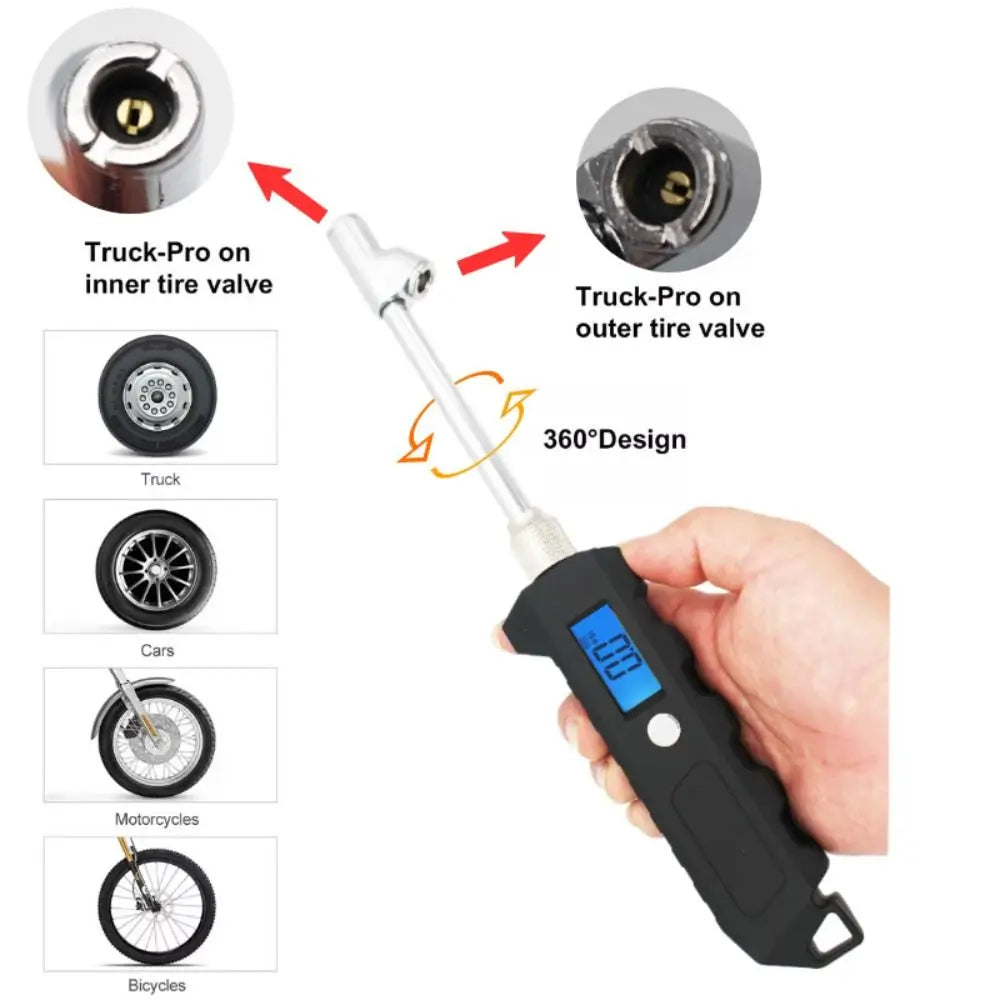 Digital Display Truck Tire Pressure Gauge LCD Display Backlit Tire Pressure Meter Multiple Units Large Range Zpaxo