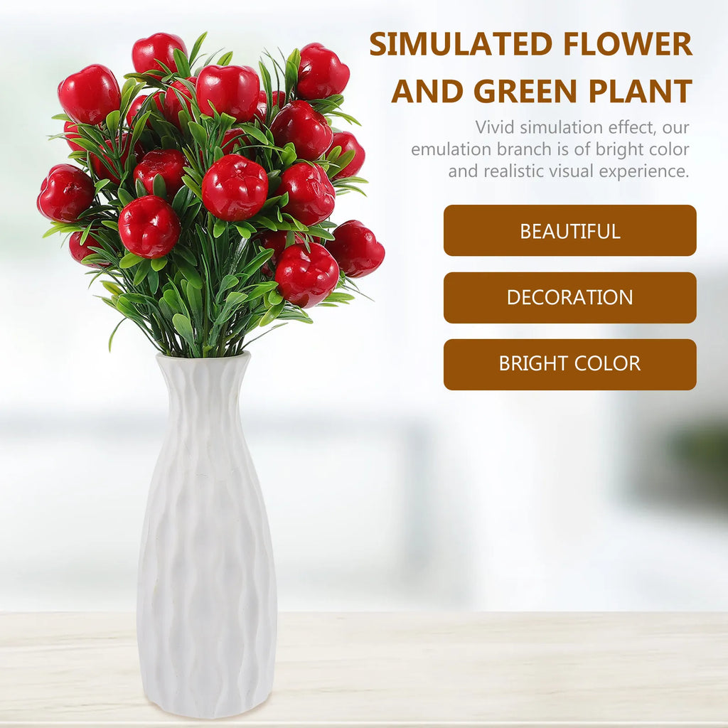 Artificial Apples Branch Decorative Fake Fruit Stems Vivid Plastic