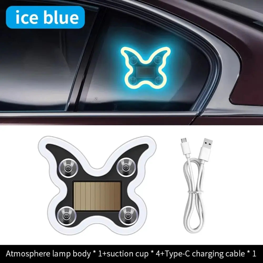 Wireless Car Solar LED Light Butterfly Shaped Suction Cup Ambient Zpaxo