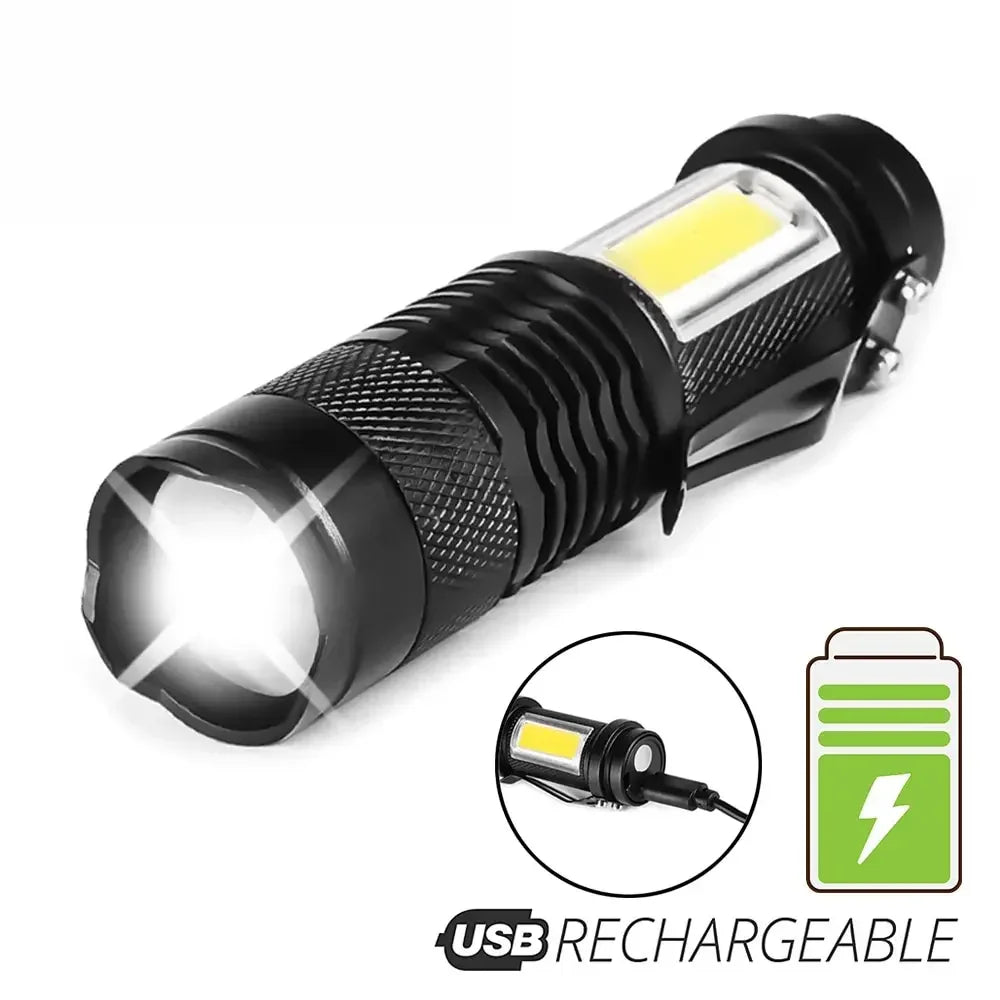 ESMARTER Mini Rechargeable LED Flashlight – XPE COB Dual Light