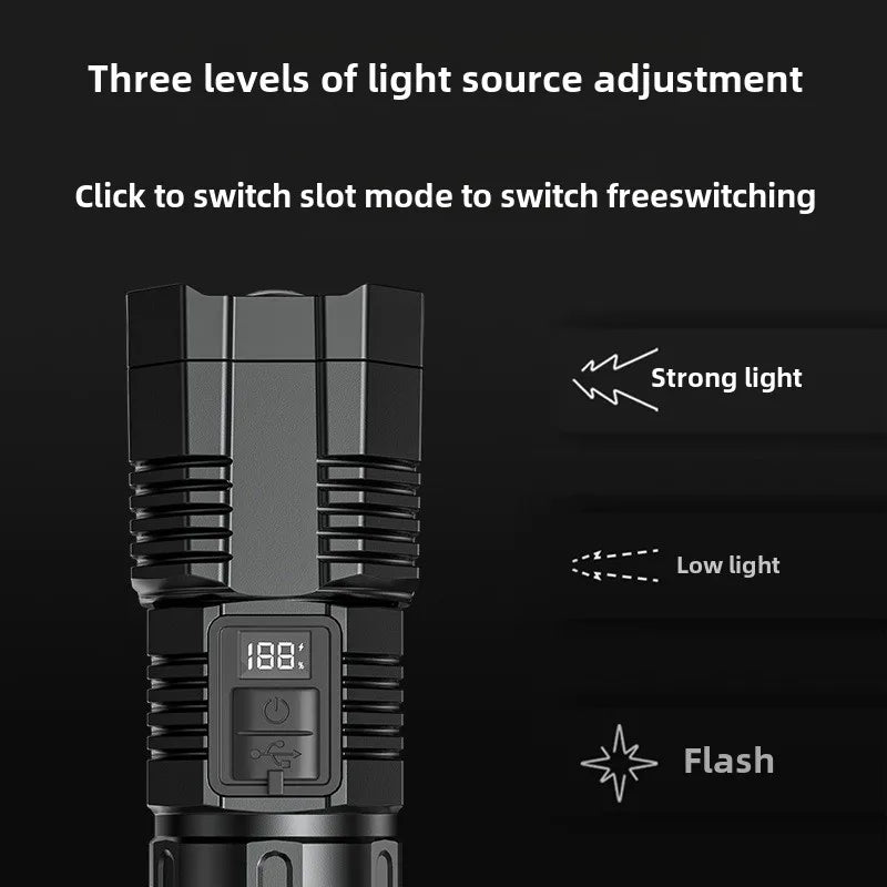 Strong Light Illumination Flashlight Telescopic Zoom Digital Display Zpaxo