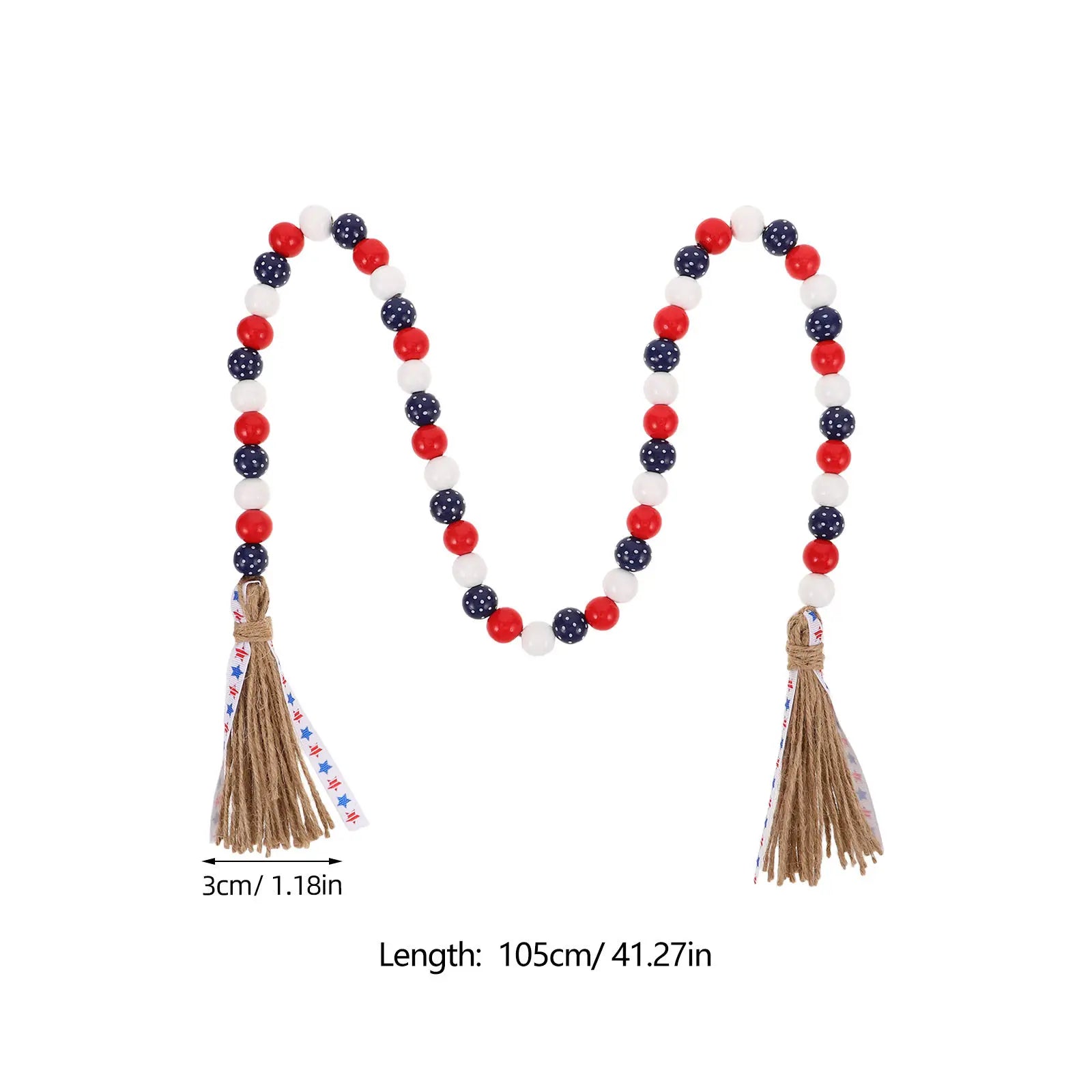Independence Day Beaded Garland Wooden Beads Rustic Farmhouse Decor
