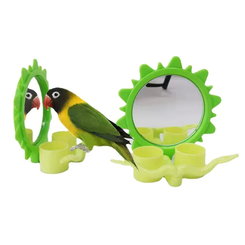Bird Mirror Toy Plastic Perch Stand Parrot Metal Fruit Vegetable