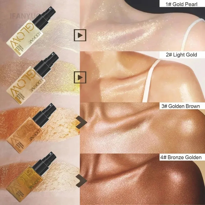 Pearlescent Glitter Spray Shimmer Oil Lasting Shine Gold Bronze