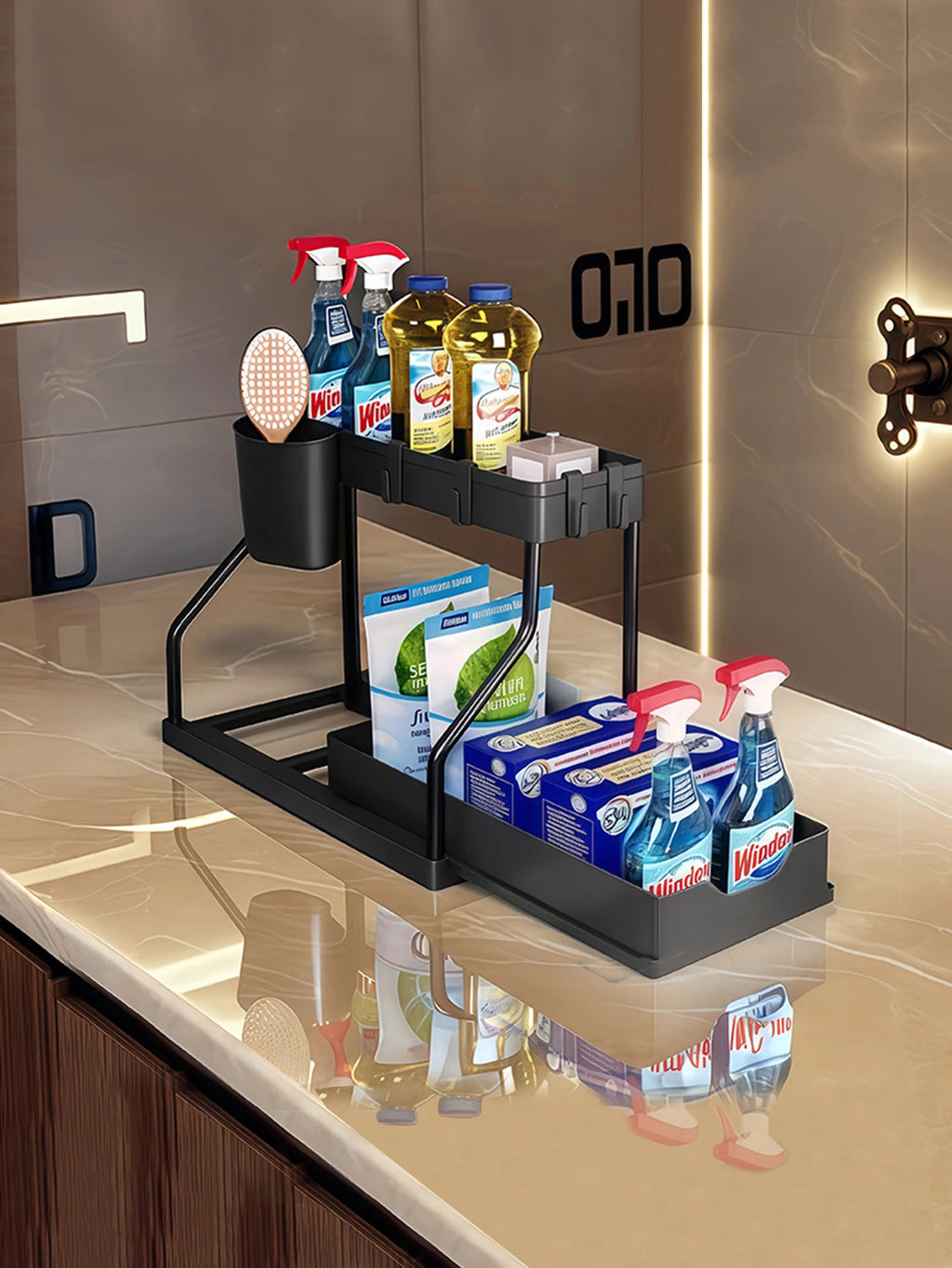 2-Tier Pull-Out Under Sink Organizer | Kitchen & Bathroom Cabinet Pull-Out Organizer Zpaxo