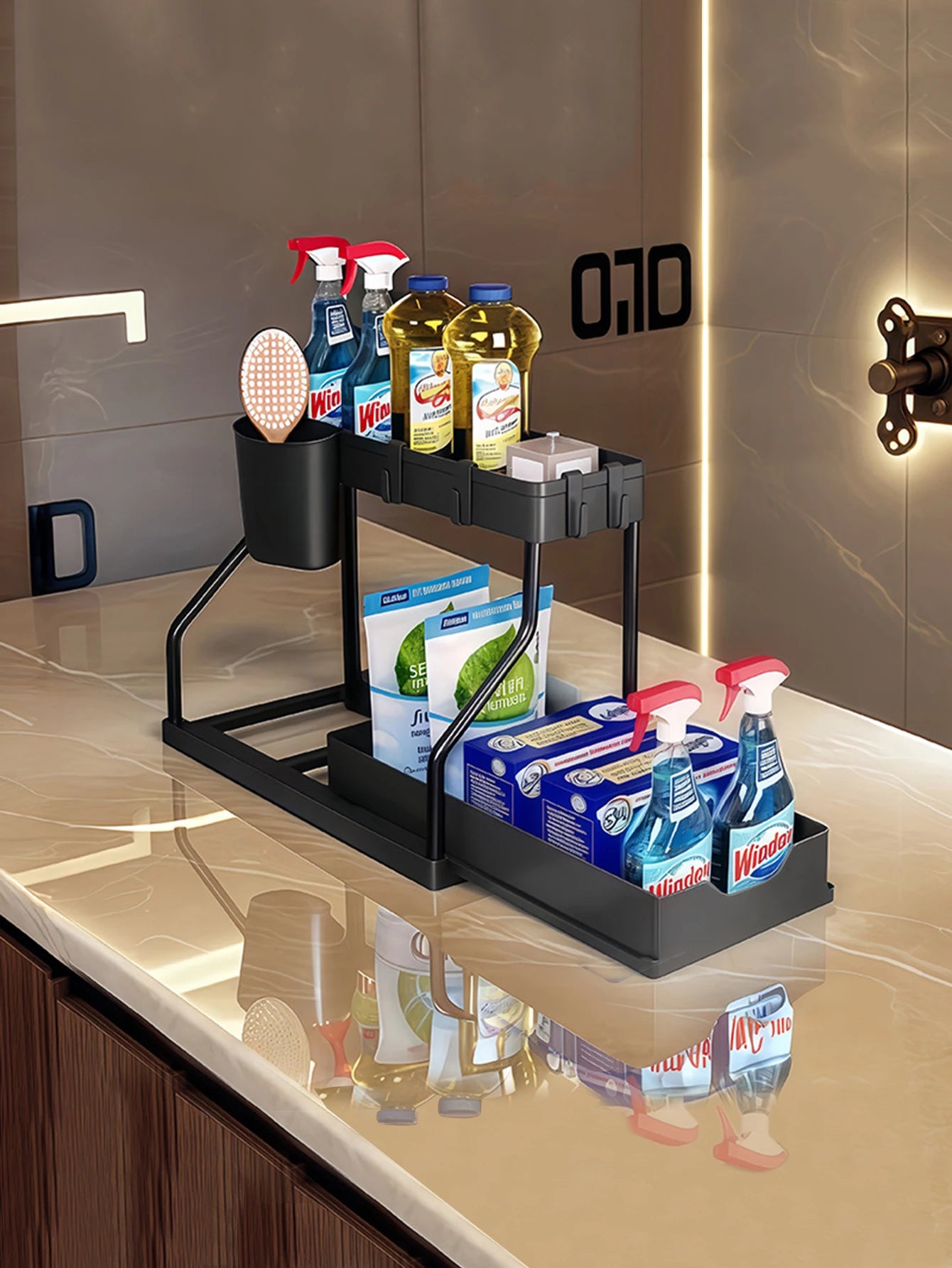 2-Tier Pull-Out Under Sink Organizer | Kitchen & Bathroom Cabinet Pull-Out Organizer Zpaxo