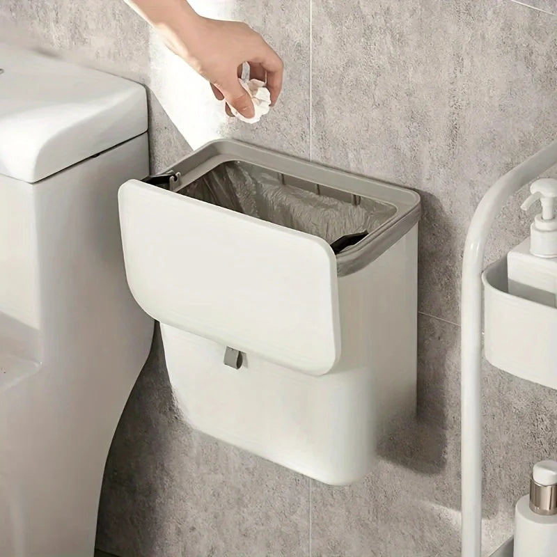 Effortless Cleanup Space-Saving White Wall-Mounted Trash Bin for Kitchen - Durable Plastic, Multi-Functional Garbage Storage Zpaxo WHITE