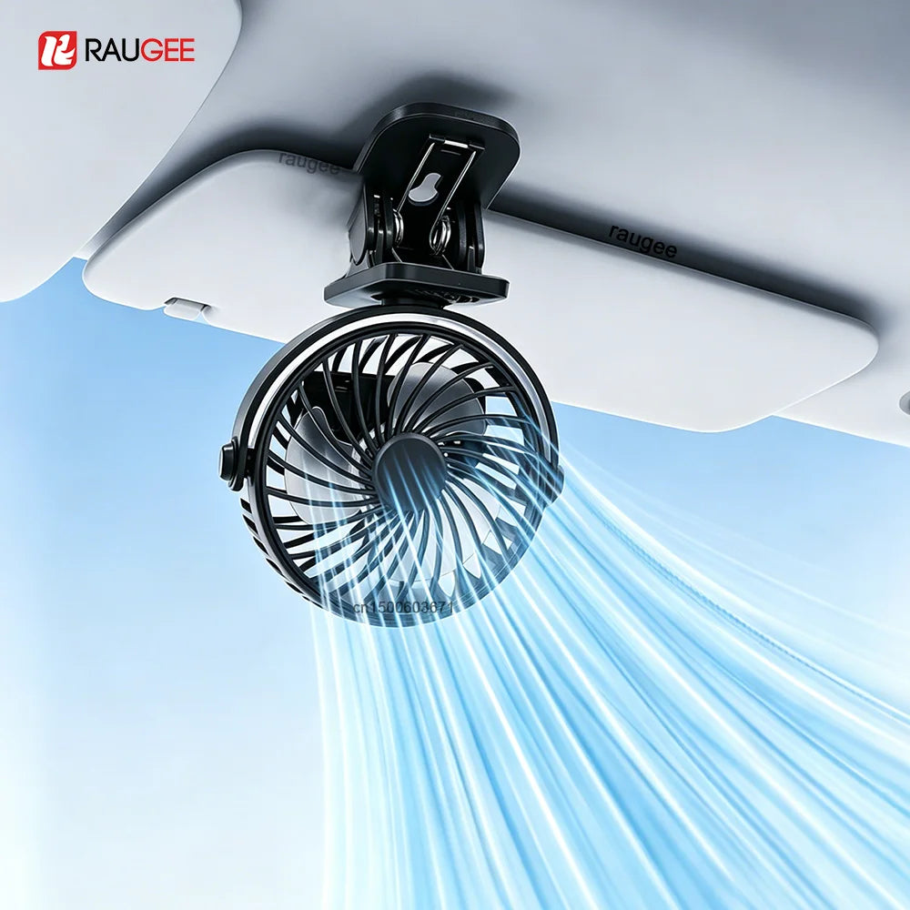 Portable Car Fan Mini Clip USB Rechargeable Cooling 360 Rotatable