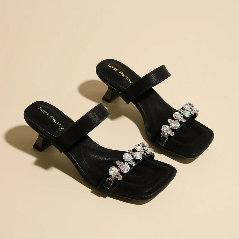 Square Toe High Heels Slippers Women Luxury Crystal Shoes Sexy Heeled Sandals 2025 Trend New Summer Party Woman Pumps Sandalias Zpaxo