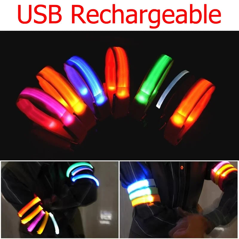 Outdoor Night Running Armband USB Rechargeable LED Light Sports Safety Belt Arm Leg Warning Wristband Cycling Bike Bicycle Light Zpaxo