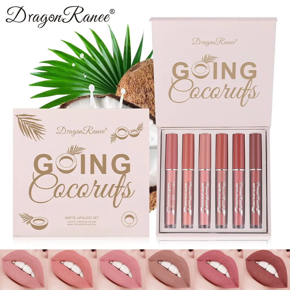 Set of Six Lip Glosses, Matte Matte Lip Glosses, Waterproof, Non-Fading, Non-Stick Lip Glaze, Lipstick, Holiday Gift Lip Gloss Set Zpaxo D8103