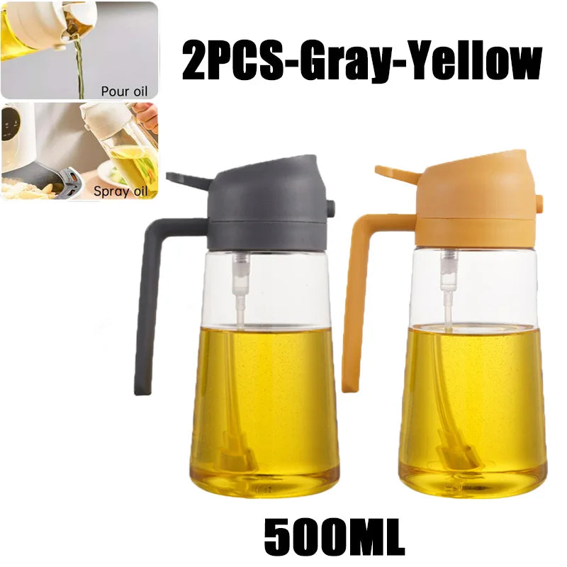 New 470ml Oil Spray Pot 2-in-1 Plastic Household Kitchen Oil Bottle Nebulizing Mist Filling Cooking Oil Spray Pot Dual Use Zpaxo 2PCS-Grey Yellow