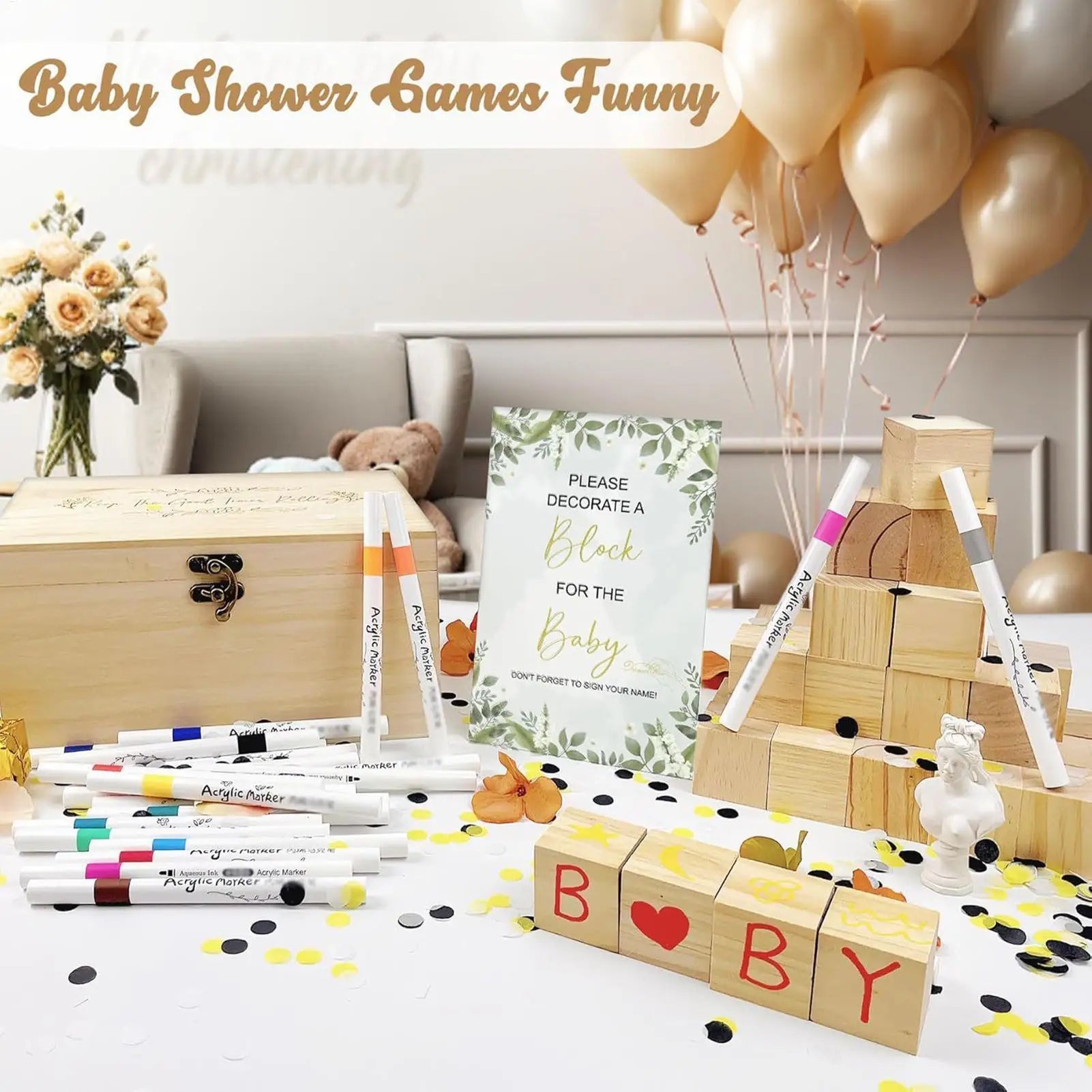 Baby Shower Blocks Signs Kit 24 Markers Included Toy Decorate Blocks Baby Shower Activity For Gender Reveal Party 100-Day Zpaxo