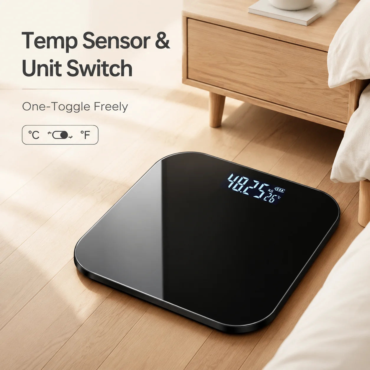 High Precision Smart Body Scale LED Digital Bathroom Scale with Temp KG/LB Switch Wide Platform Tempered Glass Floor Scale Zpaxo black2