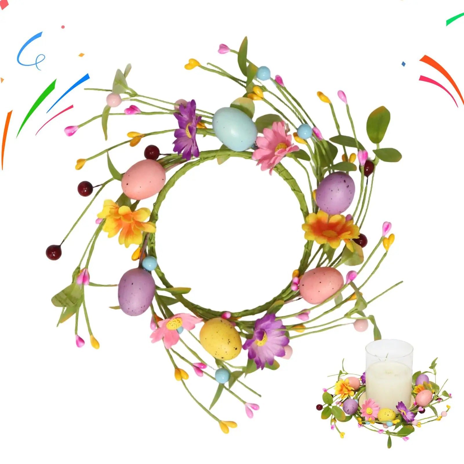Easter Candle Rings Egg Floral Holder Garland Artificial Spring