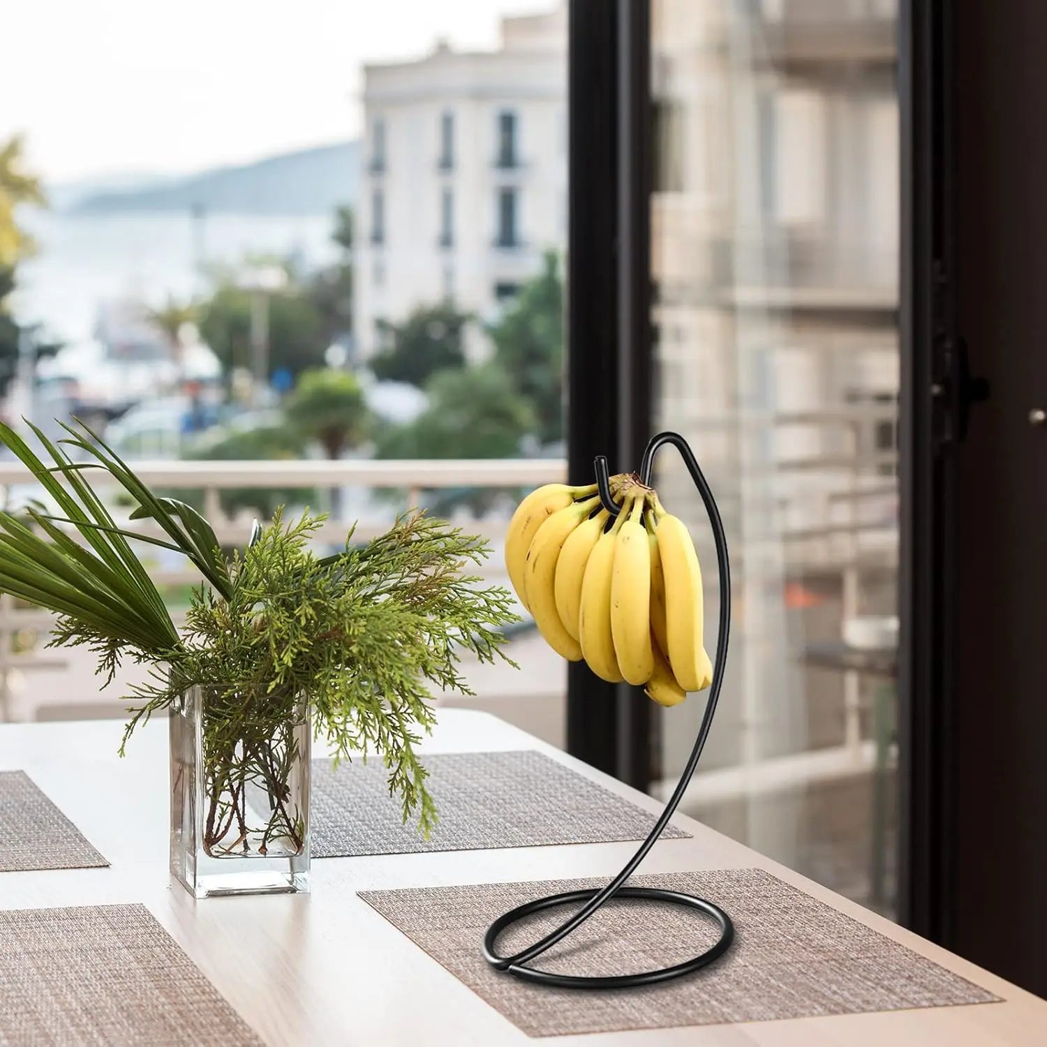 Steel Banana Holder – Modern Fruit Hanger Rack with Hooks (Black)