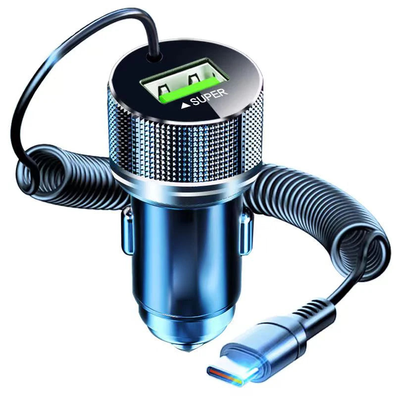 EDEBA Metal USB Car Charger C Cable 12V Fast Charging Vehicle Adapter