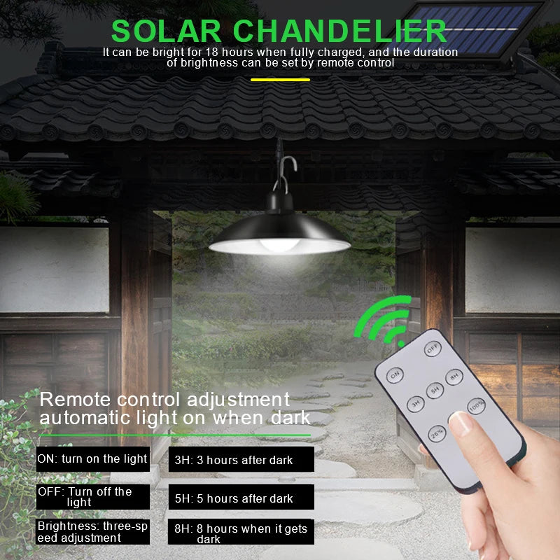 Solar Pendant Light Outdoor Indoor 2400mAh Shed Lights Remote Control Zpaxo