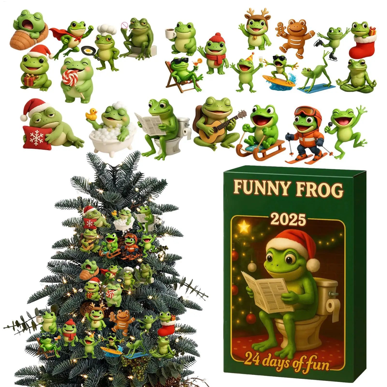 Christmas Advent Calendar 2D Acrylic Frog Ornaments 24 Days Countdown